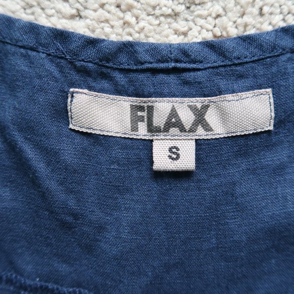 Flax Dark Blue V Neck Lightweight Linen Tank Dress with Pocket - Picture 11 of 14